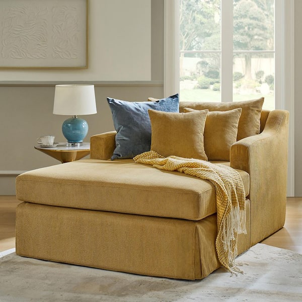 Massima Mustard Polyester Slipcovered Chaise Lounge with 3-Pillows