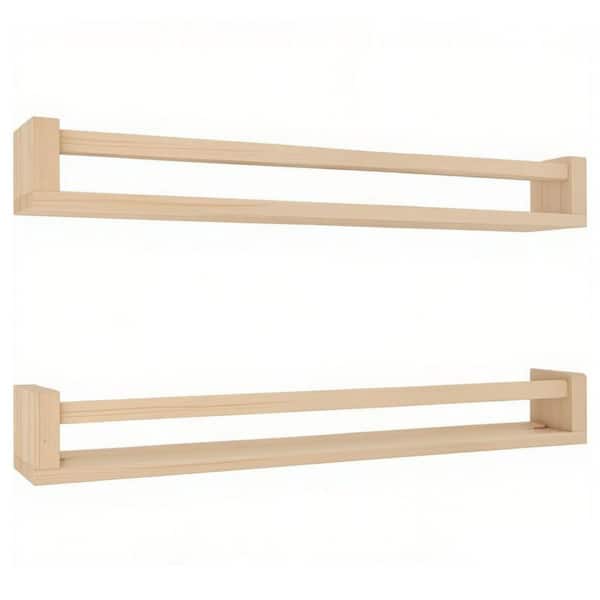 Unbranded 32 in. W x 4 in. D Natural Nursery Floating Shelves, Solid Wood Decorative Wall Shelf (Set of 2)