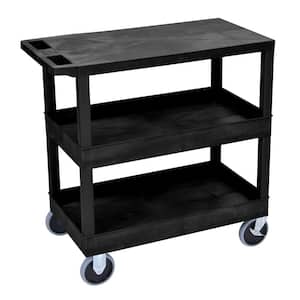 EC 35.25 in. W x 18 in. D x 37.25 in. H Utility Cart with 1-Flat and 2-Tub Shelves with 5 in. Casters in Black