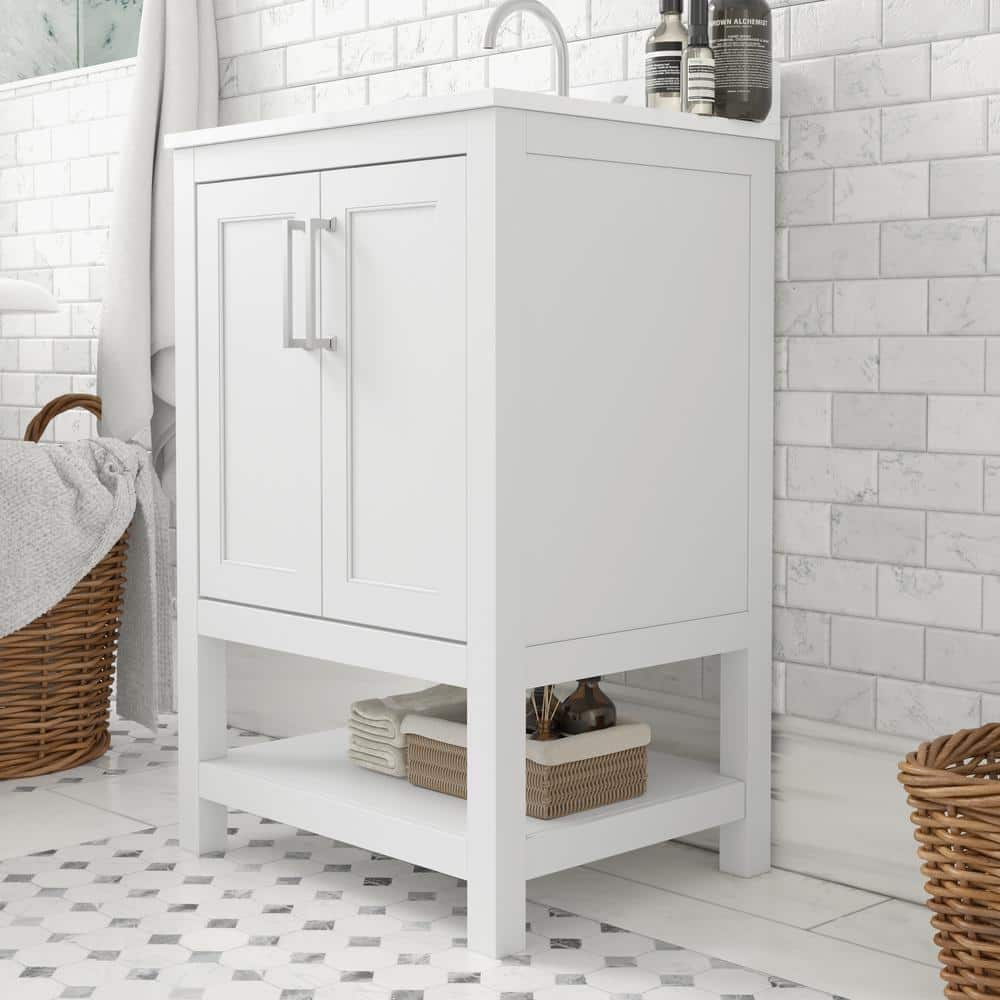 Vivien 24" White Composite Freestanding Bathroom Vanity with Ceramic Sink