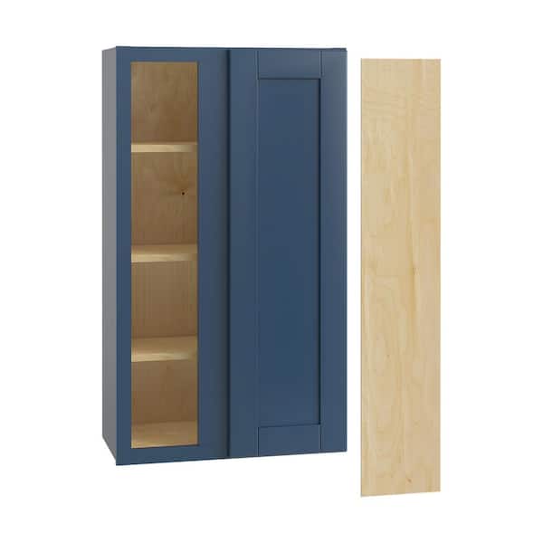 Home Decorators Collection Washington Vessel Blue Plywood Shaker Assembled Blind Corner Kitchen Cabinet Soft Close Left 24 in W x 12 in D x 42 in H