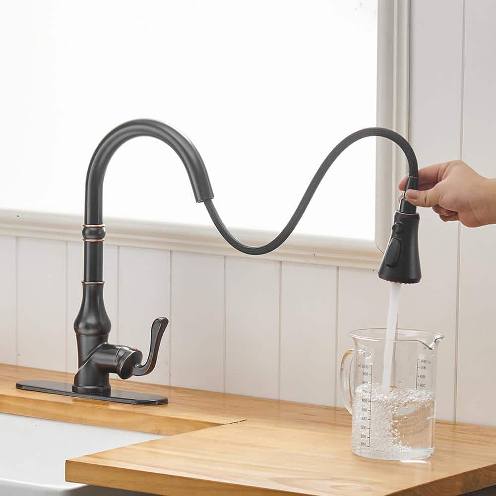 Oil-Rubbed Bronze Pull-Down Kitchen Faucet with Spray