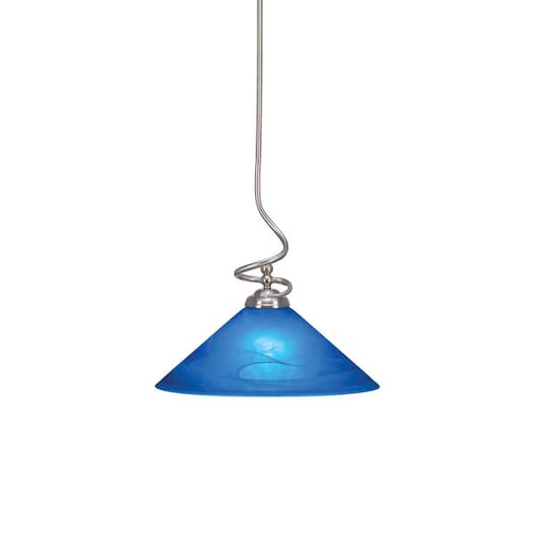 Unbranded Royale 100-Watt 1-Light Brushed Nickel Shaded Pendant Light with 16 in. Blue Italian Glass Shade, No Bulb Included