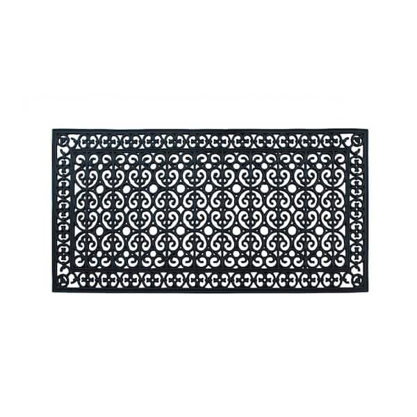 A1 Home Collections A1HC Paisley Heavy Duty Black 30 in. x 60 in. Rubber Beautifully Hand Finished Double Door Mat