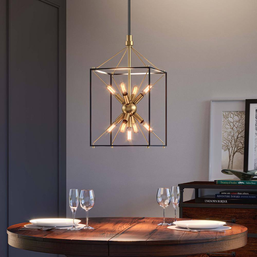 Aged Brass and Black 9-Light Sputnik Chandelier