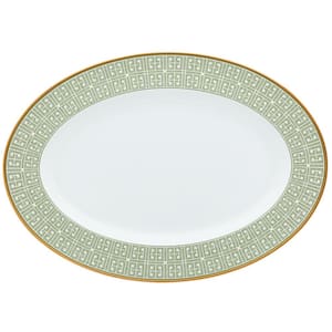 Infinity Green Gold 16 in. (Green) Bone China Oval Platter