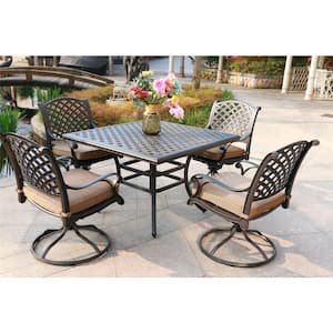 Diab 5-Piece Aluminum Patio Square Table 43 in. D Outdoor Dining Set with Brown Cushions for Gazebo, Yard