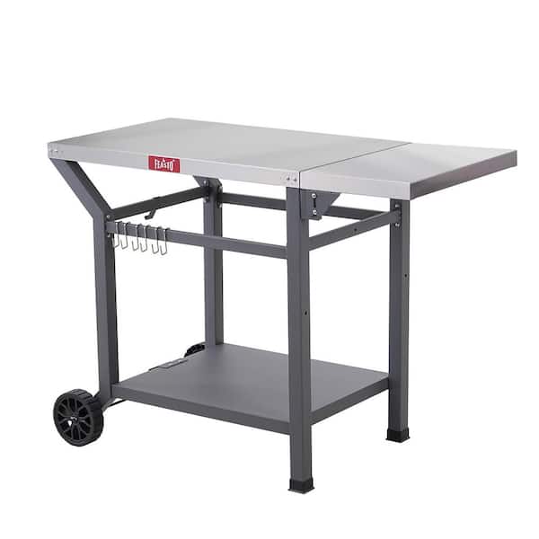 Outdoor Grill Table Cart, Stainless Steel Pizza Oven Table with Wheels