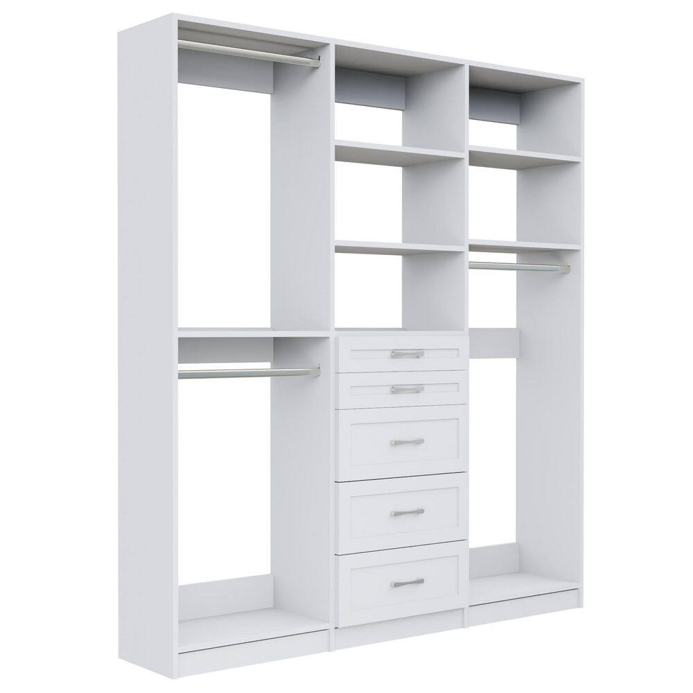 Alto Collection 57 in W White Wall Mounted Shaker Double Hang, 5-Drawer and Medium Hang Wood Closet System price history on PriceWatchPro