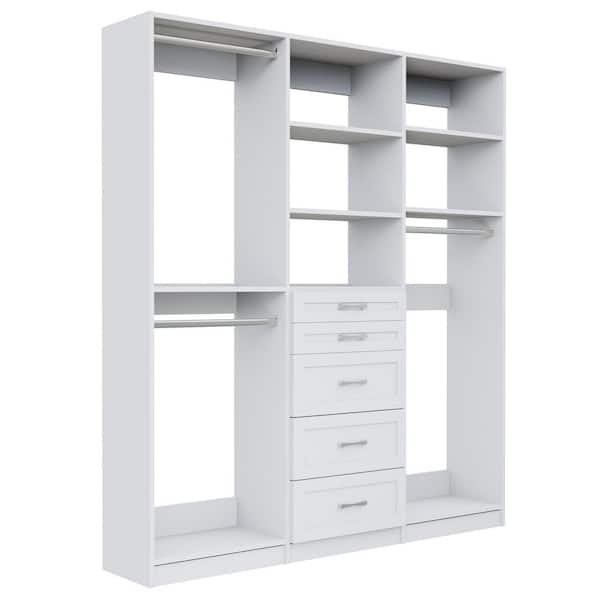 Alto Collection 84 in. W White Wall Mounted Shaker Double Hang, 5-Drawer and Medium Hang Wood Closet System