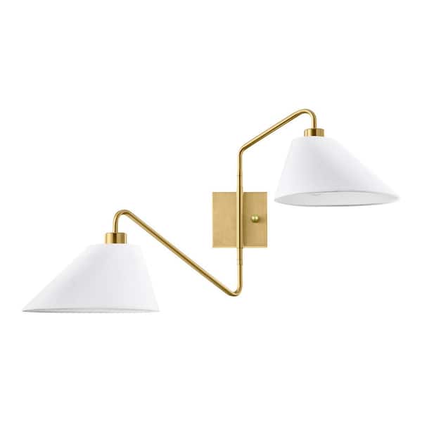 Home Decorators Collection Eppinger 6 in. 2-Light Aged Brass Wall Sconce