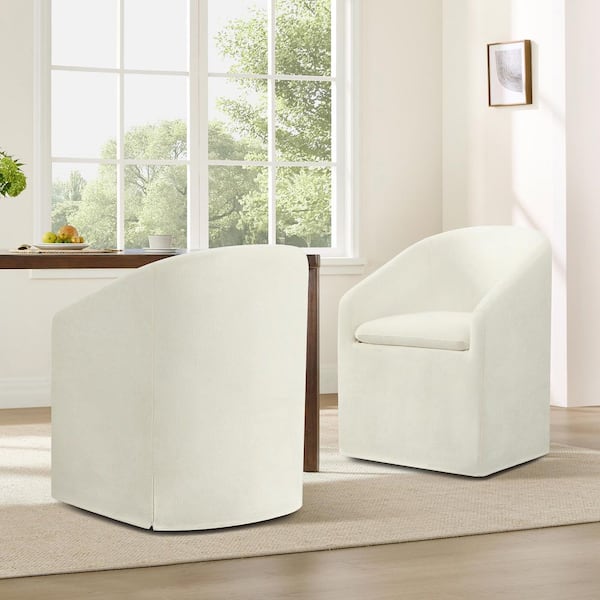 Jonah Linen Fabric Modern Dining Chair with Removable, Washable Slipcover Hidden Casters Armrests and Backrest, Set of 2