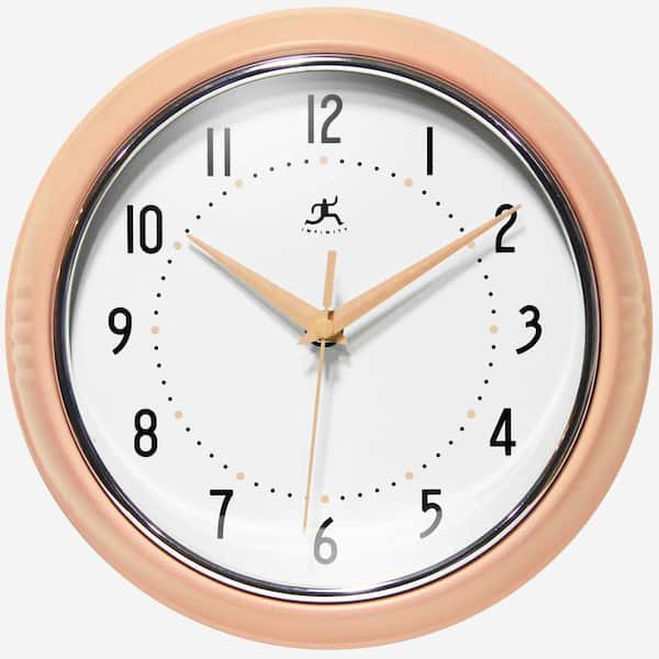 Infinity Instruments 9.5 in. Retro Round Peach Fuzz Aluminum Wall Clock