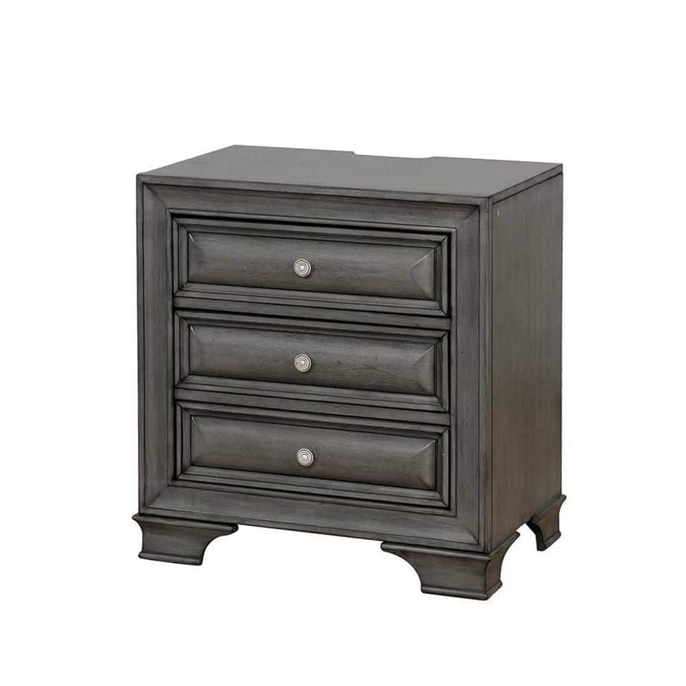 Aoibox Gray Solid wood 1pc Nightstand Nickel Round Knob