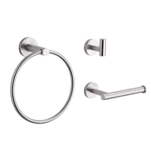 3 -Piece Bath Hardware Set with Mounting Hardware with Towel Ring, Towel Hook and Toilet Paper Holder in Brushed Nickel