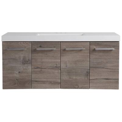 Stella 48.5 in. W Wall Hung Bath Vanity in White Washed Oak with Cultured Marble Vanity Top in White with White Basin