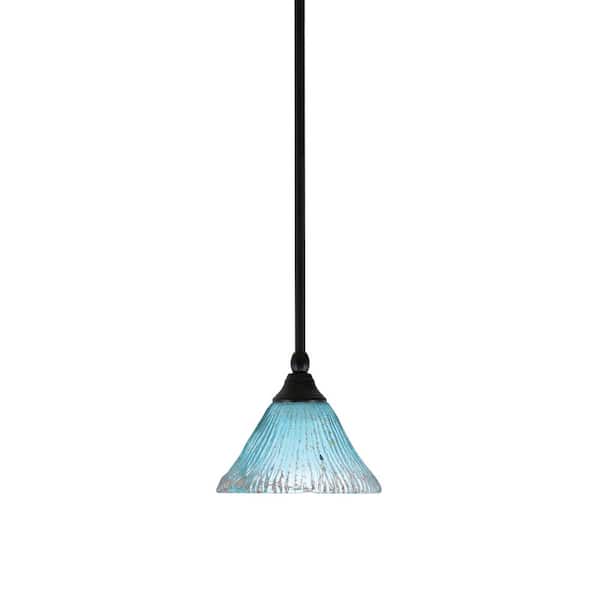 Unbranded Sparta 100-Watt 1-Light Matte Black Shaded Pendant Light Mini Pendant with Teal Crystal Glass, No Bulb included