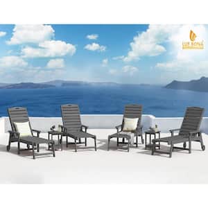 Hampton Dark Gray Plastic Outdoor Chaise Lounge Chair with Adjustable Backrest Pool Lounge Chair and Wheels Set of 3