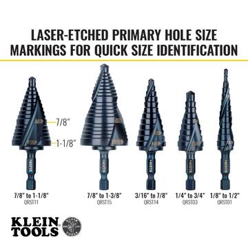 Step Drill Bit, Quick Release, Spiral Flute, 1-1/8 in.