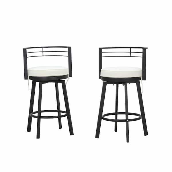 Patio Festival Metal Outdoor Bar Stools with Beige Cushions (2-Pack)