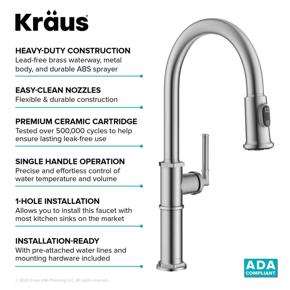 Spot-Free Stainless Steel Pull-Down Single Handle Kitchen Faucet