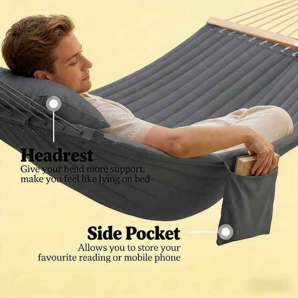 2-Person Gray Wood Porch Swing, Patio Swing Chair Double Hammock