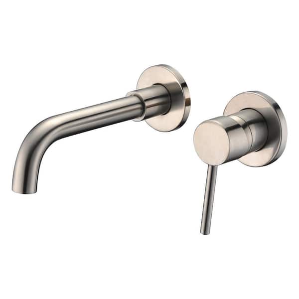 Modern Single Handle Wall Mounted Bathroom Faucet in Brushed Nickel