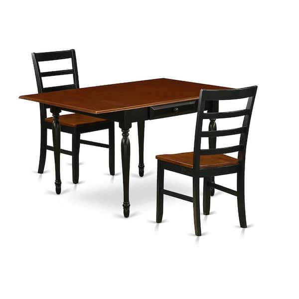 East West Furniture 3-Piece Black and Cherry Finish Solid Wood Top With Dropleaf Dining Table Set