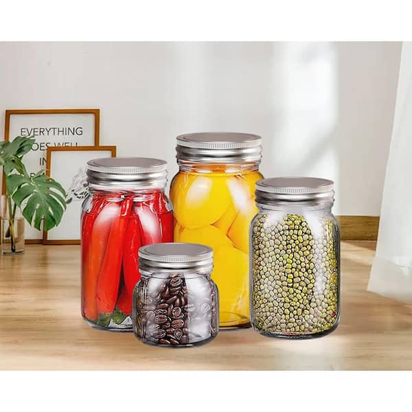 6-Piece Glass Mason Jars with 70mm Regular-Mouth Glass Canning Jars, Clear Glass Jars with Silver Metal Lids