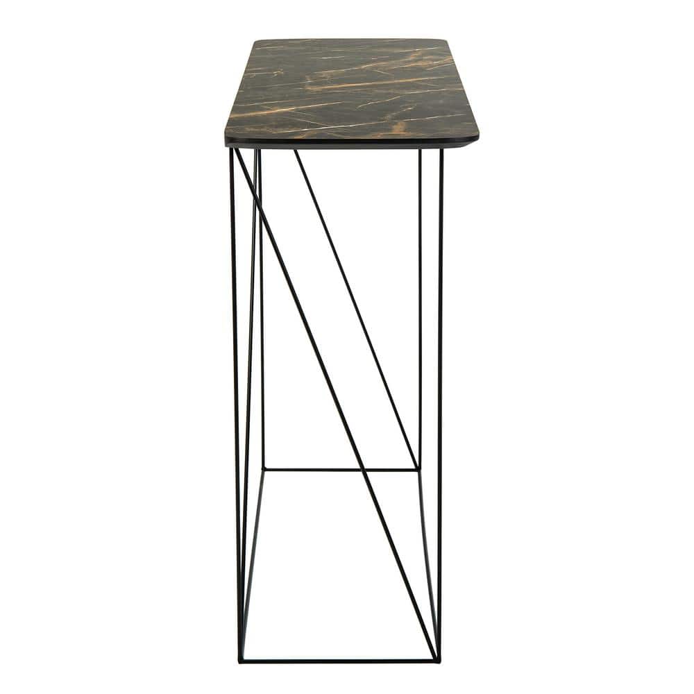Transitional Black Wood and Metal Console Table with Storage