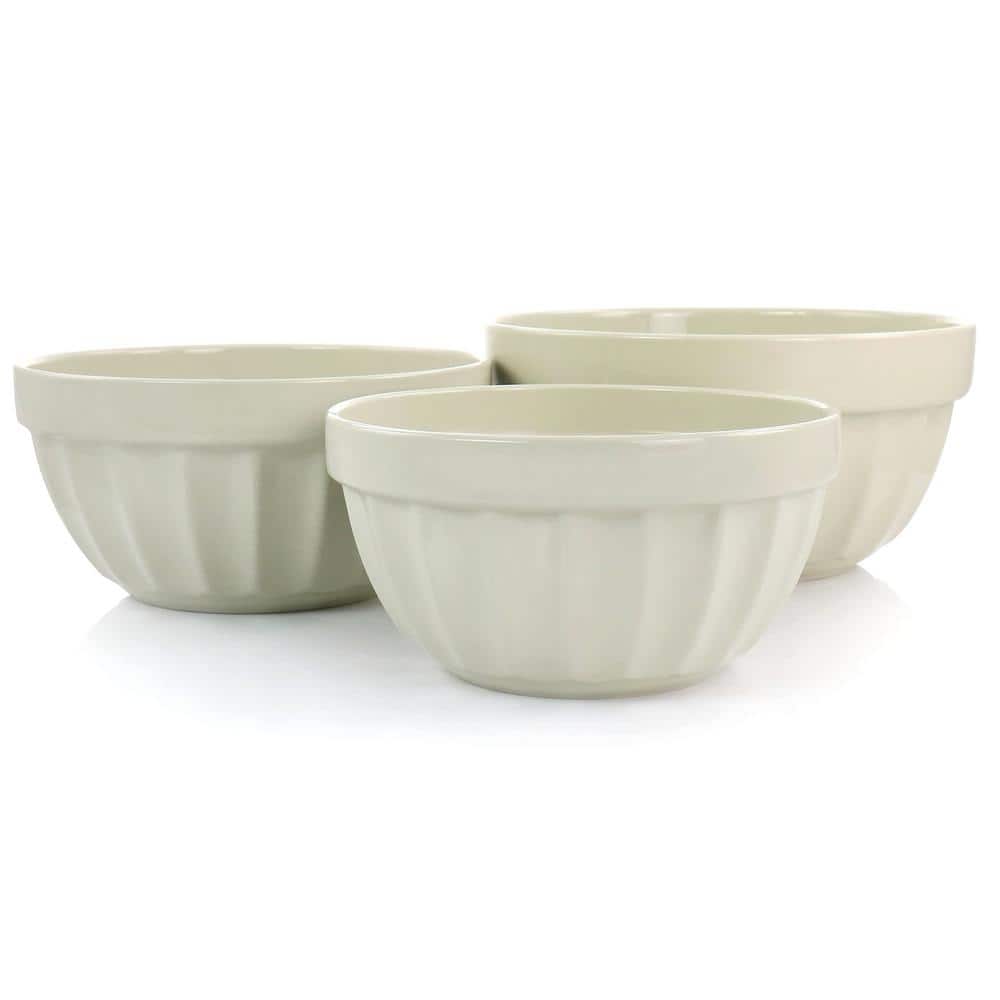 Beige Stoneware 3-Piece Serving Bowl Set