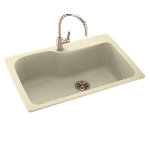 Swan Drop-In/Undermount Solid Surface 33 in. 1-Hole Single Bowl Kitchen Sink in Bone