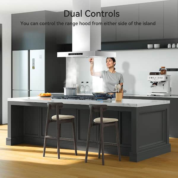 VIKIO PRO 36 in. 600 CFM Ductless Island Range Hood in Stainless