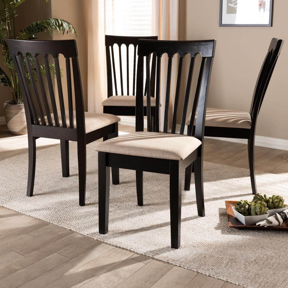Minette Walnut Brown Wood & Sand Leather Upholstered Dining Chair