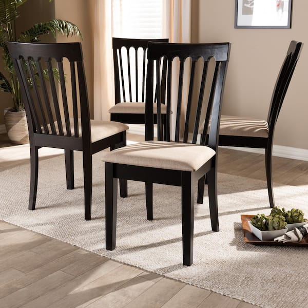 Minette Sand Brown and Espresso Fabric Dining Chair (Set of 4)