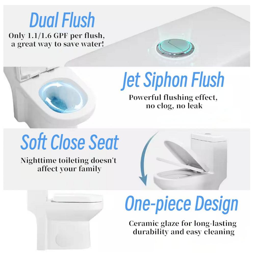 Glossy White Ceramic Dual Flush Elongated Toilet