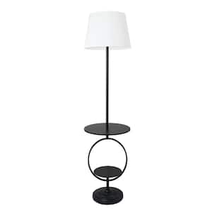 61 in. 1-Light Black Bedside Nightstand End Table Dual Shelf Decorative Floor Lamp