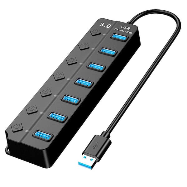 Etokfoks Black USB 3.0 7 Ports High Speed 5 Gbps USB Data Expander with  Separate Switch for PC Computer MLSX03LT058 - The Home Depot