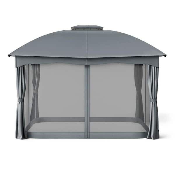 10 ft. x 12 ft. Gray Canopy Double Vented Heavy Duty Steel Gazebo