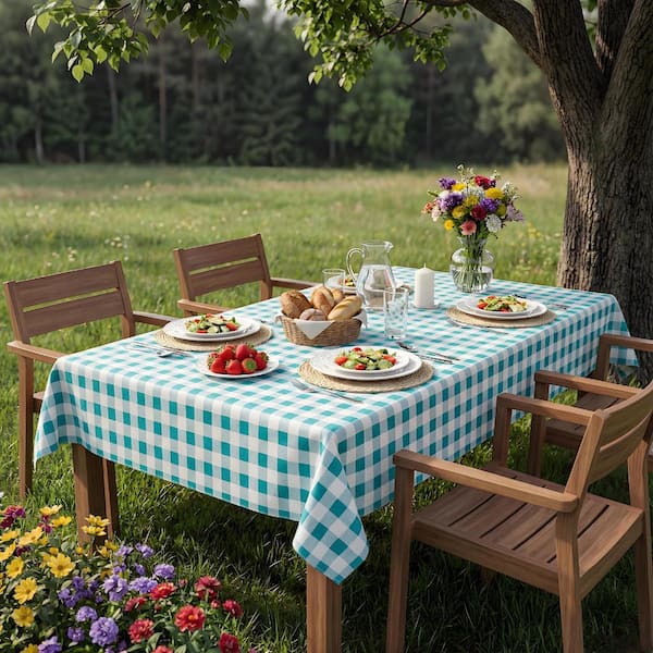 60'' x 120'' Checkered Tablecloth Vinyl Tablecloth with Flannel Backing Wipeable Spillproof Plastic Table Cover