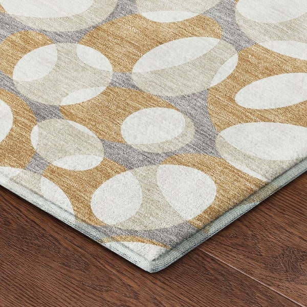 Mayfield Premium Machine Washable Abstract AMF2536 Gold 2 ft. x 7 ft. Runner Rug