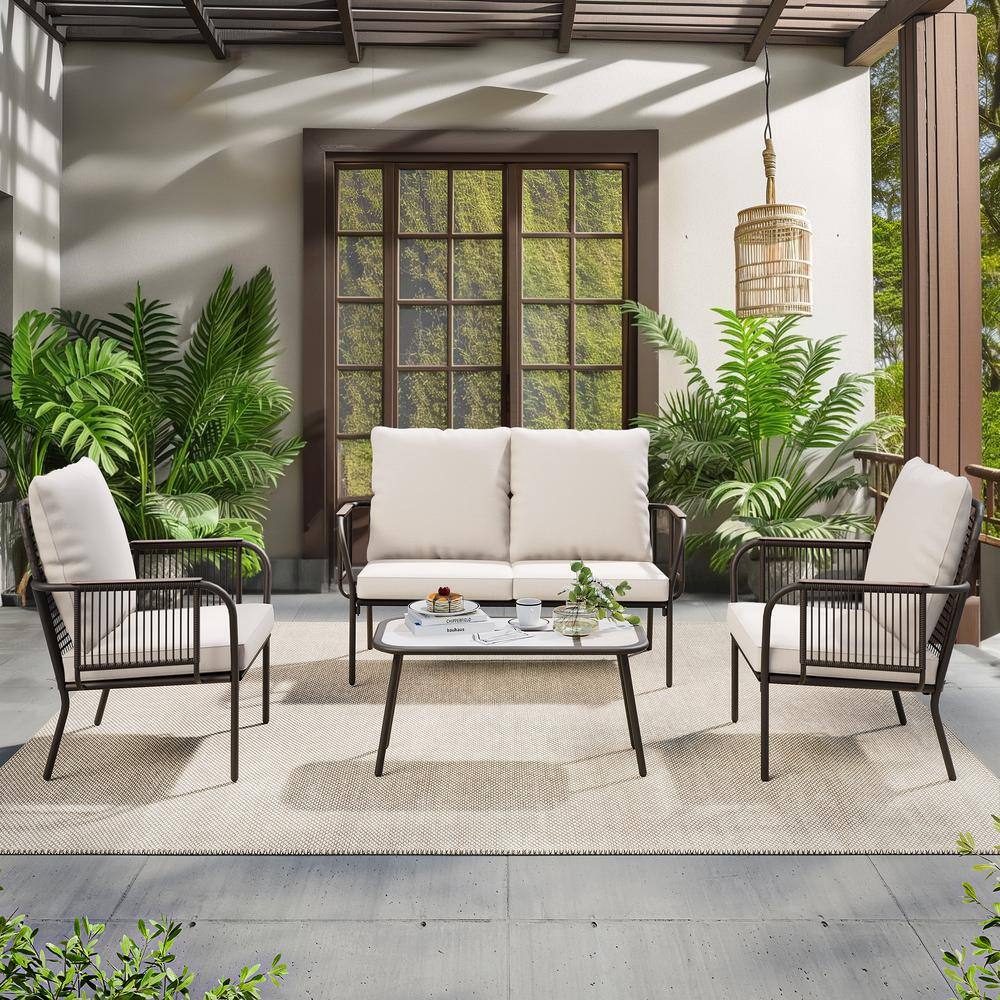 LAUSAINT HOME 4Piece Wicker Patio Deep Seating Set with Beige Cushions