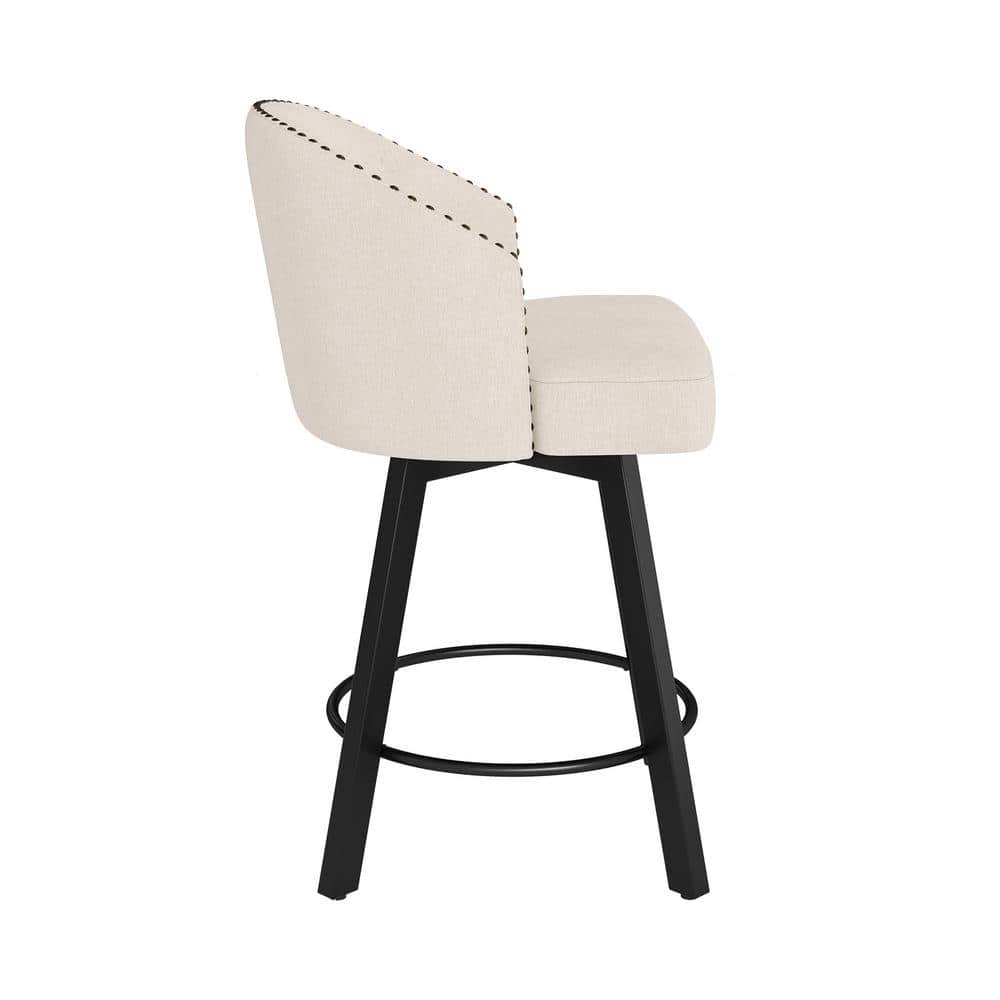 Linen Upholstered Swivel Counter Stools with Metal Legs, Set of 2