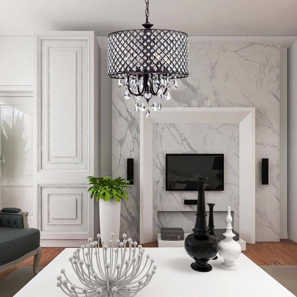 Bronze Beaded Crystal Drum Chandelier with Adjustable Chain