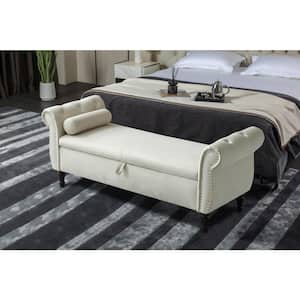 Beige Velvet Upholstered Ottoman 63 in. Bedroom Bench Tufted Storage Bench with Solid Wood Legs
