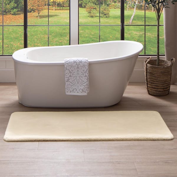 Lavish Plush Oatmeal 24 in. x 60 in. Bath Mat