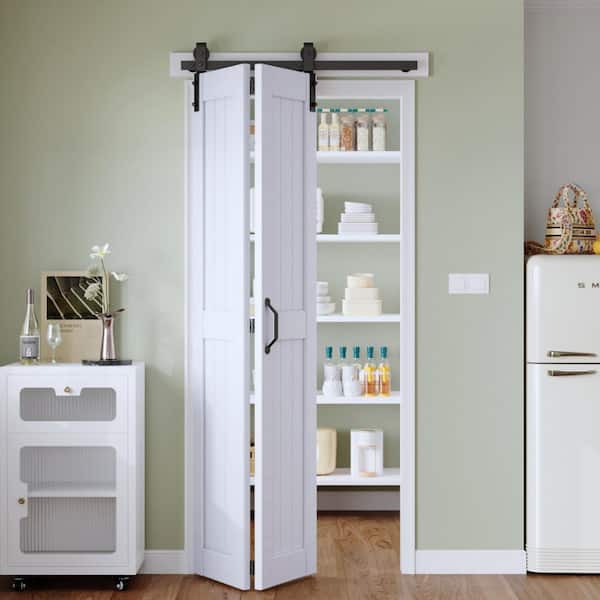 36 in. x 84 in. Solid Core White Finished MDF Wood Bi-Fold Door with Hardware Kit