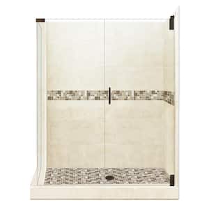 Tuscany Grand Hinged 36 in. x 42 in. x 80 in. Right-Hand Corner Shower Kit in Desert Sand and Old Bronze Hardware