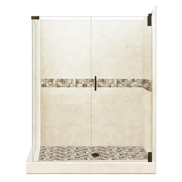 American Bath Factory Tuscany Grand Hinged 36 in. x 48 in. x 80 in. Right-Hand Corner Shower Kit in Desert Sand and Old Bronze Hardware