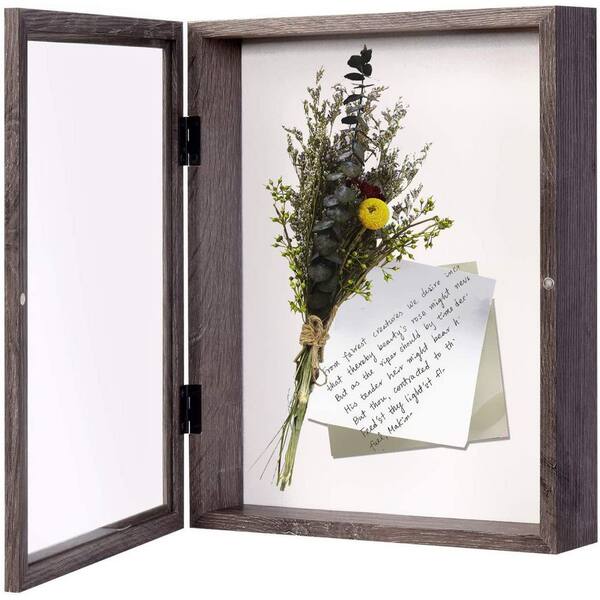 EDGEWOOD 10 in. x 13 in. Brown Real Glass Front Opening Shadow Box Picture Frame